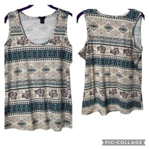 Rue+Elephant Print Sleeveless Tank Sz 1X